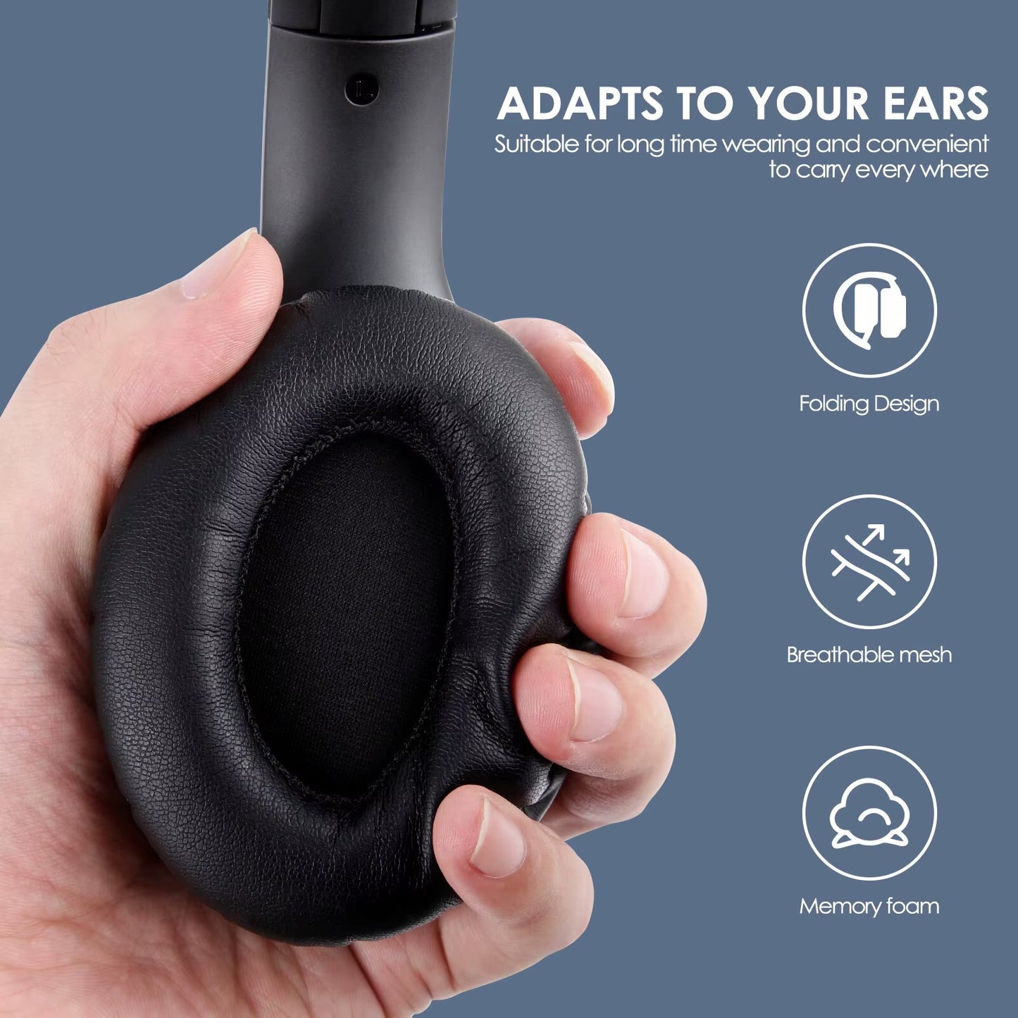 JH-ANC923 Active Noise Cancelling Wireless Headset Foldable Over-Ear Bluetooth Headphone with Mic Hi-Fi Stereo Deep Bass